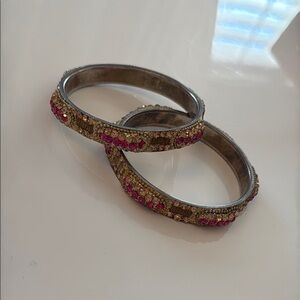 Elegant Pink and Gold Bangle Set